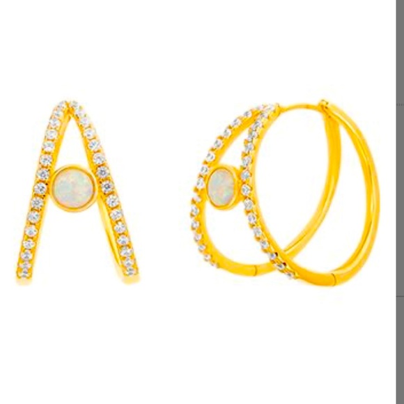 Lab Created Opal & Cubic Zirconia
18K Gold-Plated Open-Hoop Earrings - Picture 1 of 1